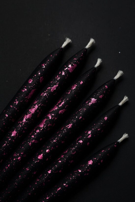 Melnās bišu vaska sveces kūkām un tortēm ar foliju, 8cm 